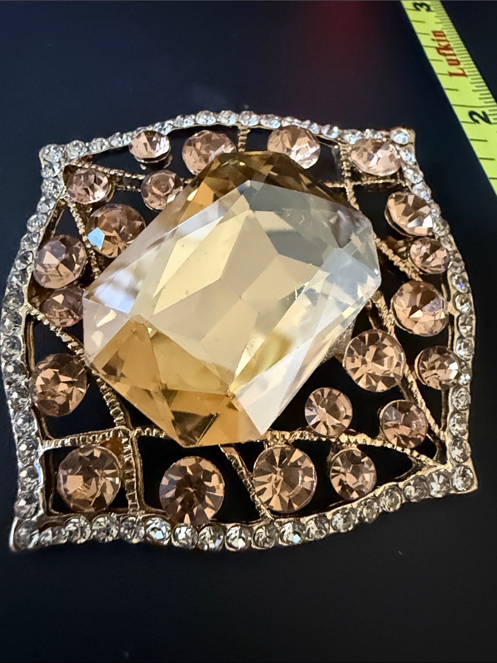 Gold-Tone Champagne Crystal Statement Brooch Pin